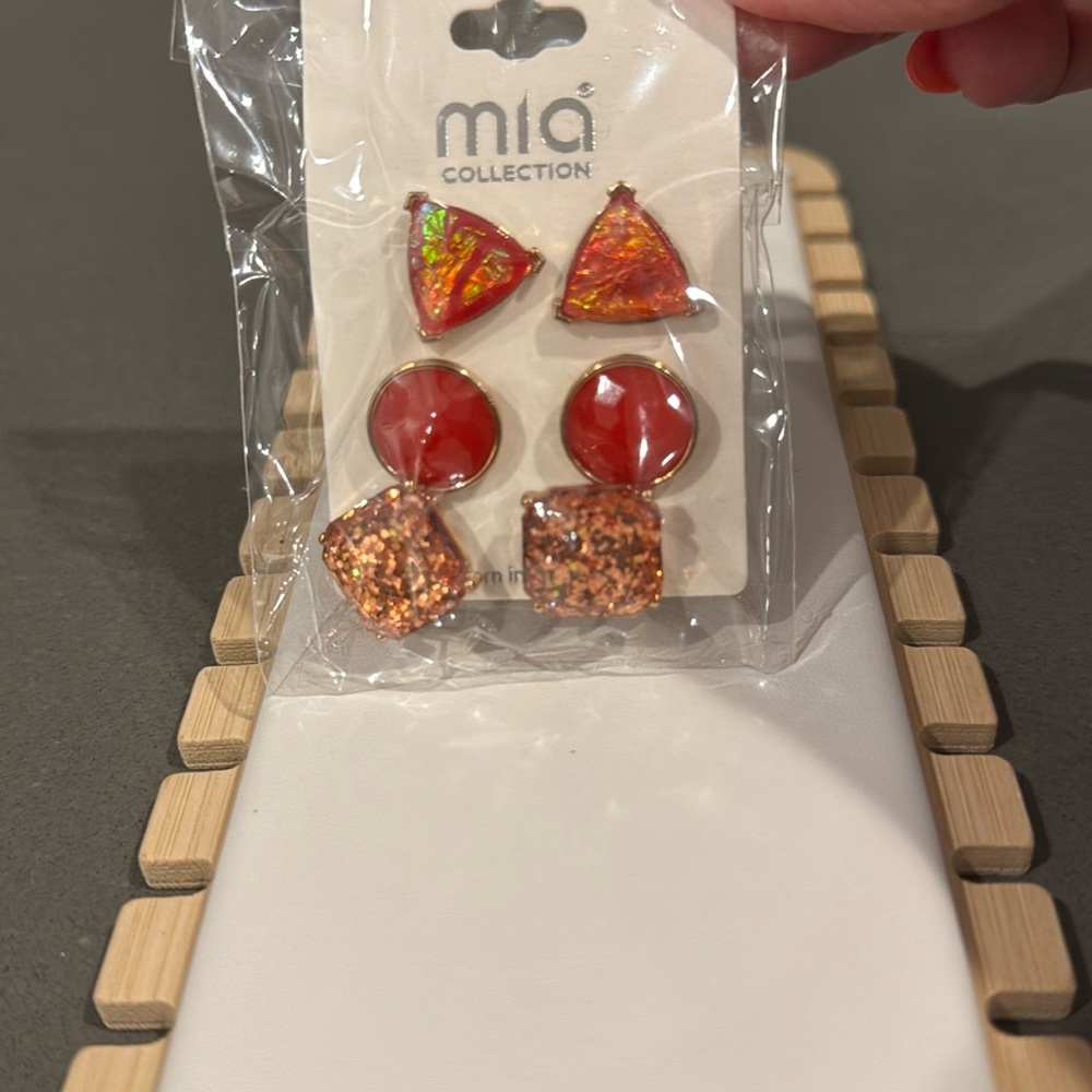 MIA Collection Pink, Red and Orange 3 Earrings Set - Picture 4 of 4